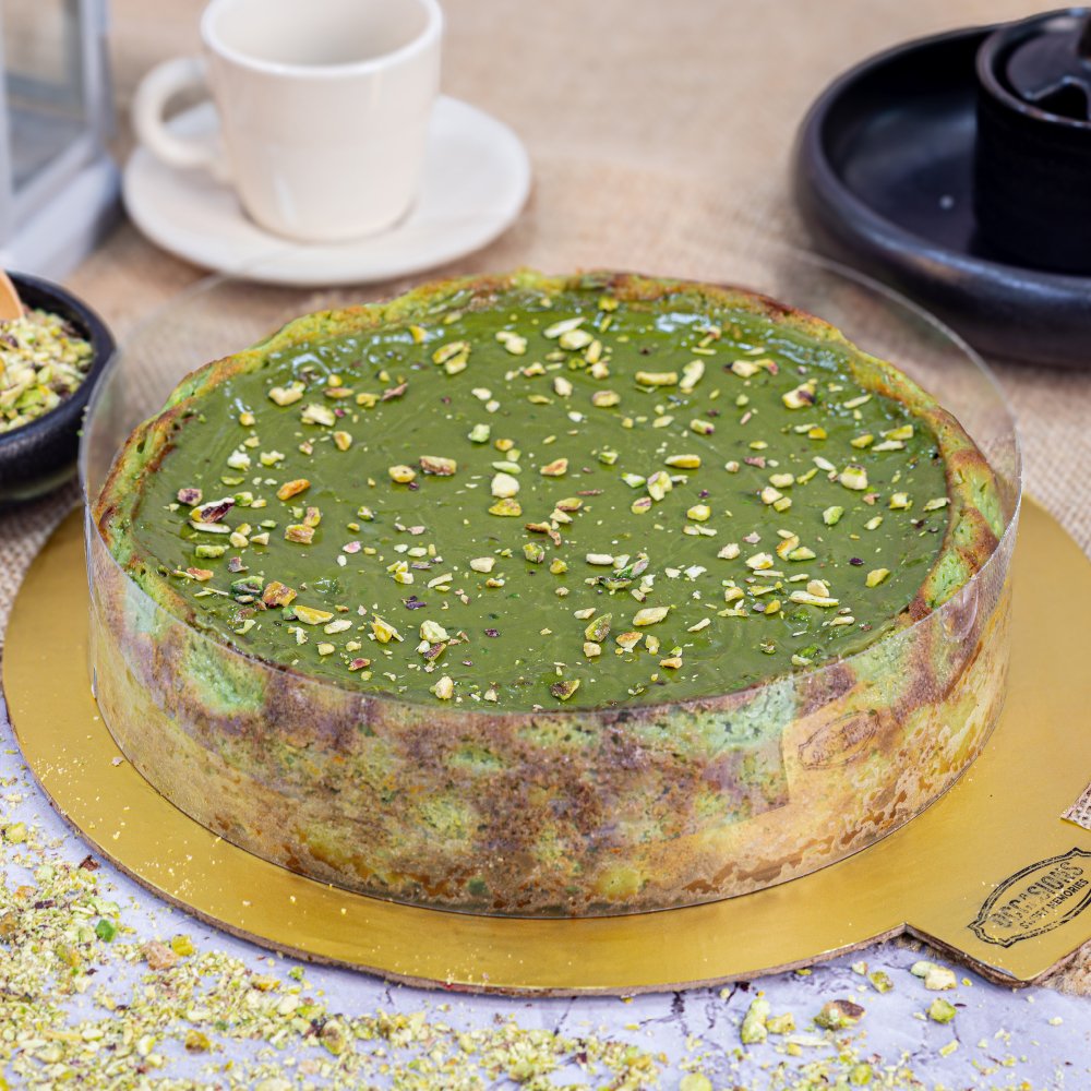 PISTACHIO BAKED CHEESE CAKE (EGGLESS)