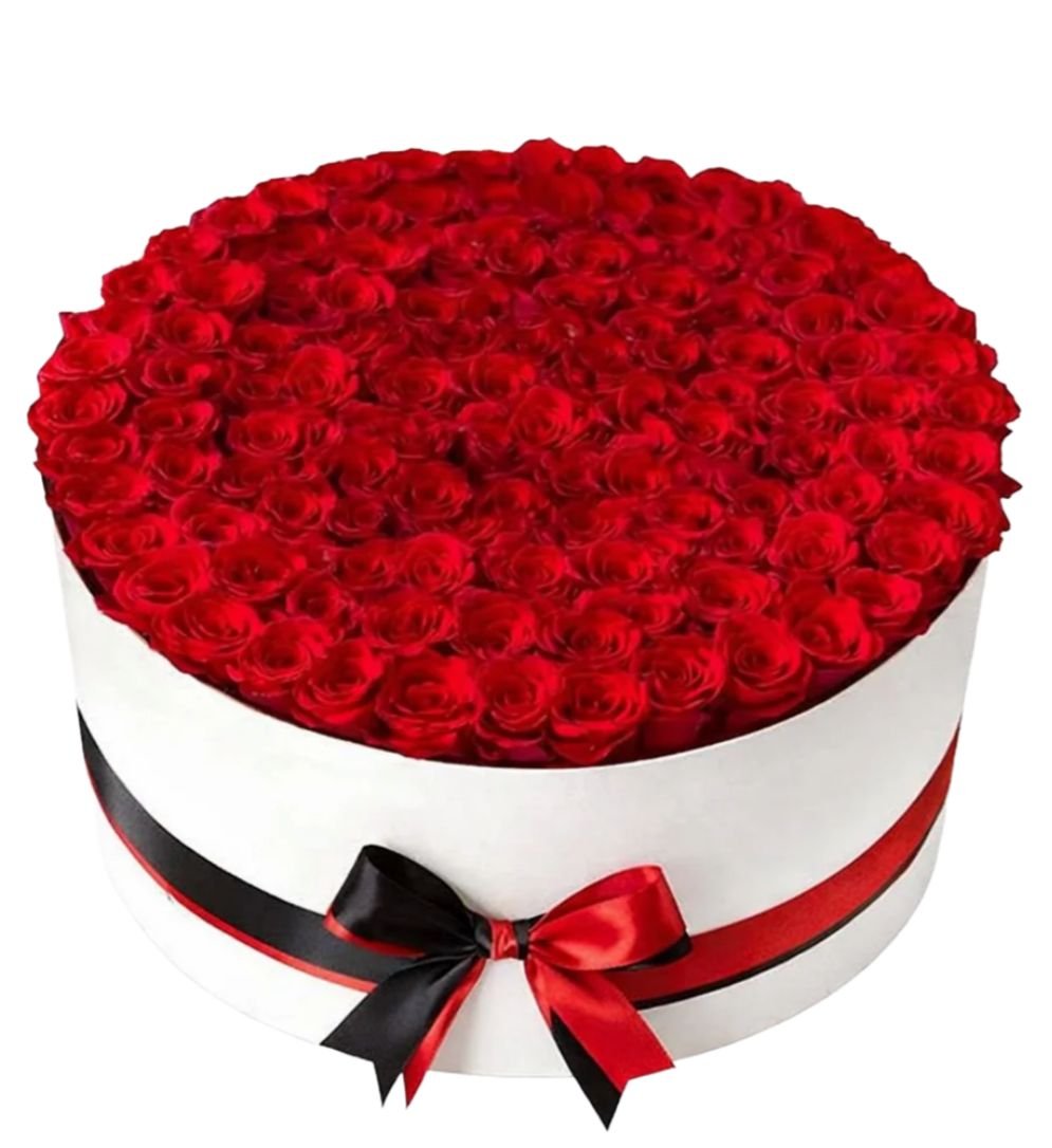 White box with Red roses